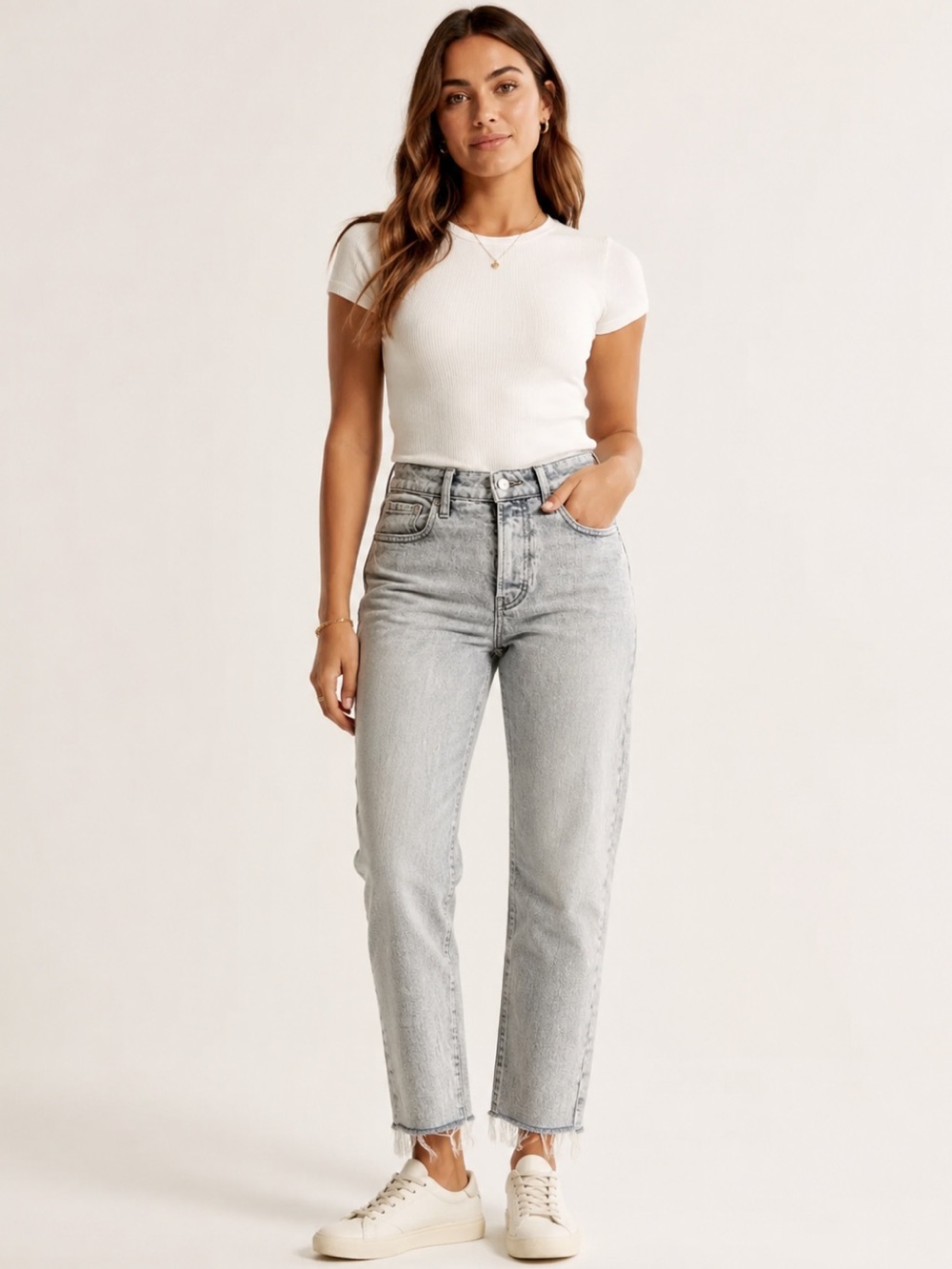 Old Navy High Rise OG Straight Jeans Women’s Gray Wash Raw Hem Button Fly Size 0